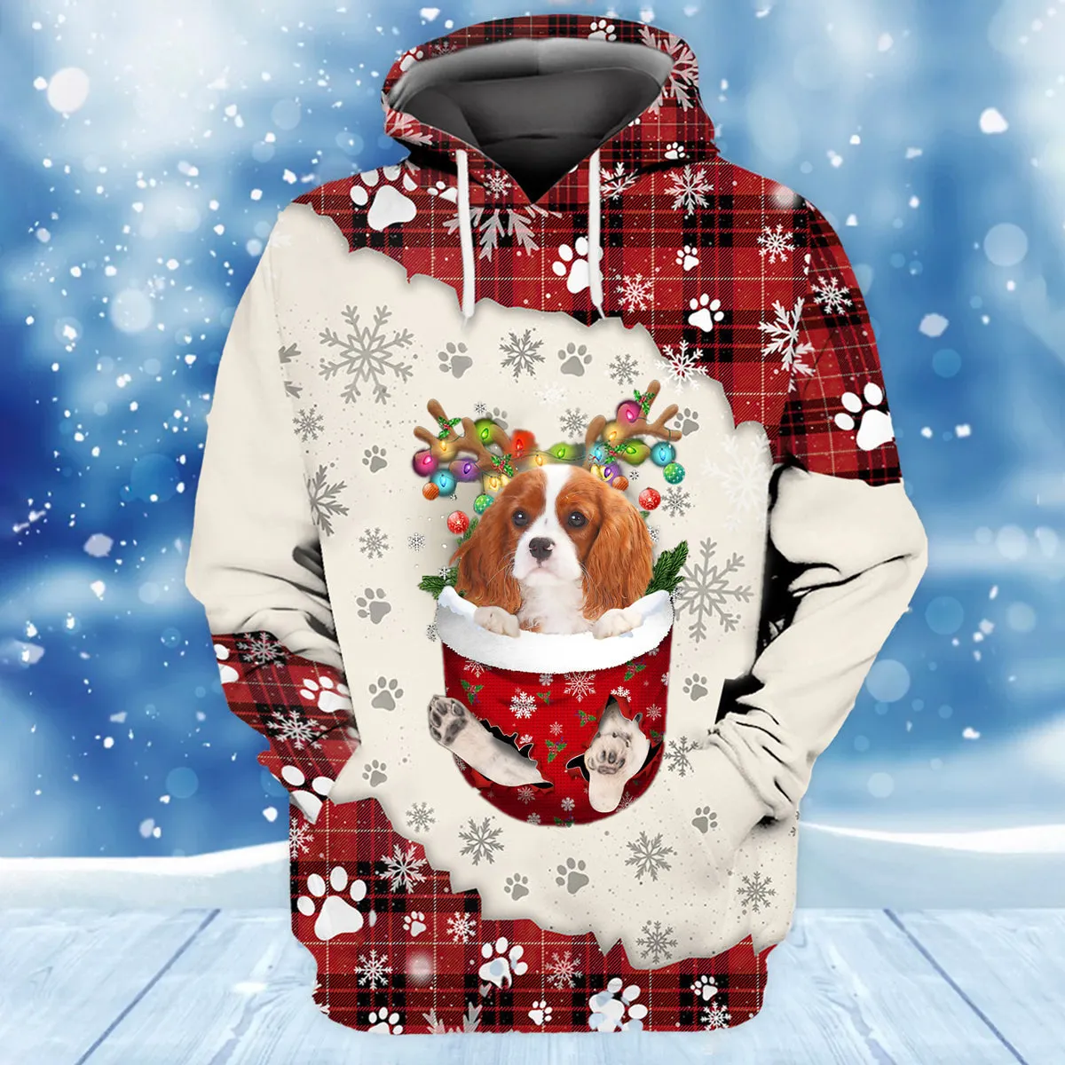 Cavalier King Charles Spaniel 2In Snow Pocket Merry Christmas Unisex Hoodie