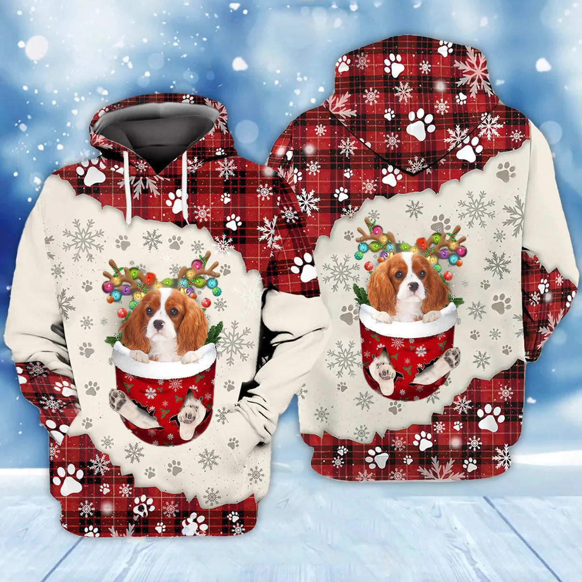 Cavalier King Charles Spaniel 2In Snow Pocket Merry Christmas Unisex Hoodie