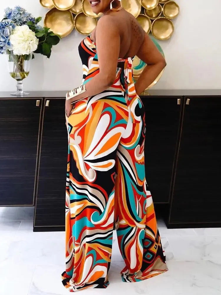 Chic Strapless Backless Wide-Leg Jumpsuit with Trendy Stripes