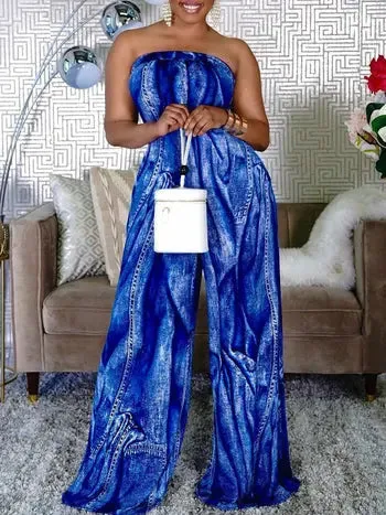 Chic Strapless Backless Wide-Leg Jumpsuit with Trendy Stripes