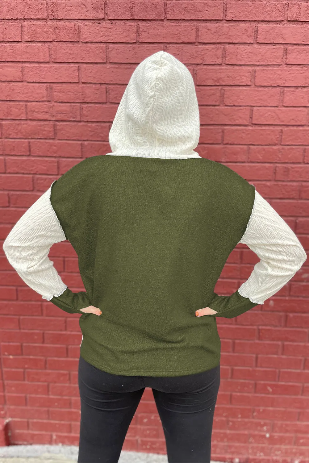 Color Block Textured Buttoned Kangaroo Pocket Hoodie