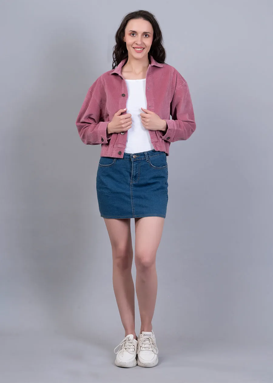 Corduroy Pink Cropped Jacket For Women