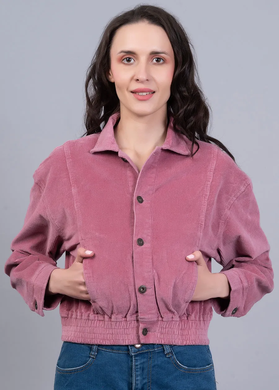 Corduroy Pink Cropped Jacket For Women