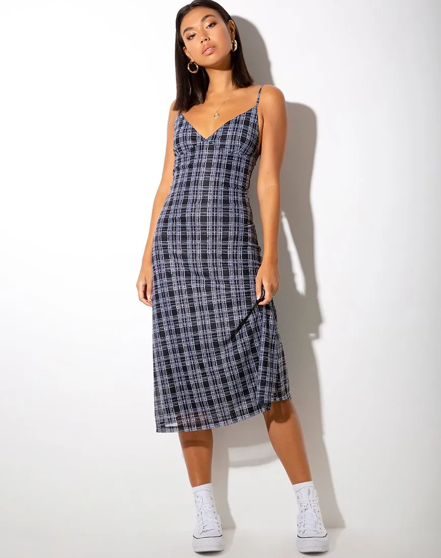 Cotina Midi Dress in Inkblot Check Black and White