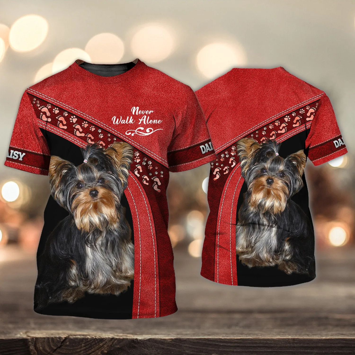 DAISY Love Never Walk Alone Love Red 3D Full Print Shirts, Shirt For Dog Lovers, Dog Memorial Gifts for loss of Dog