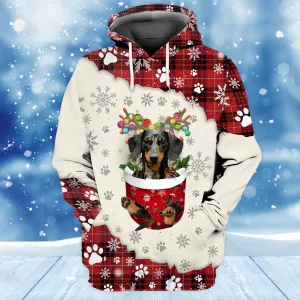 Dapple Dachshund In Snow Pocket Merry Christmas Unisex Hoodie