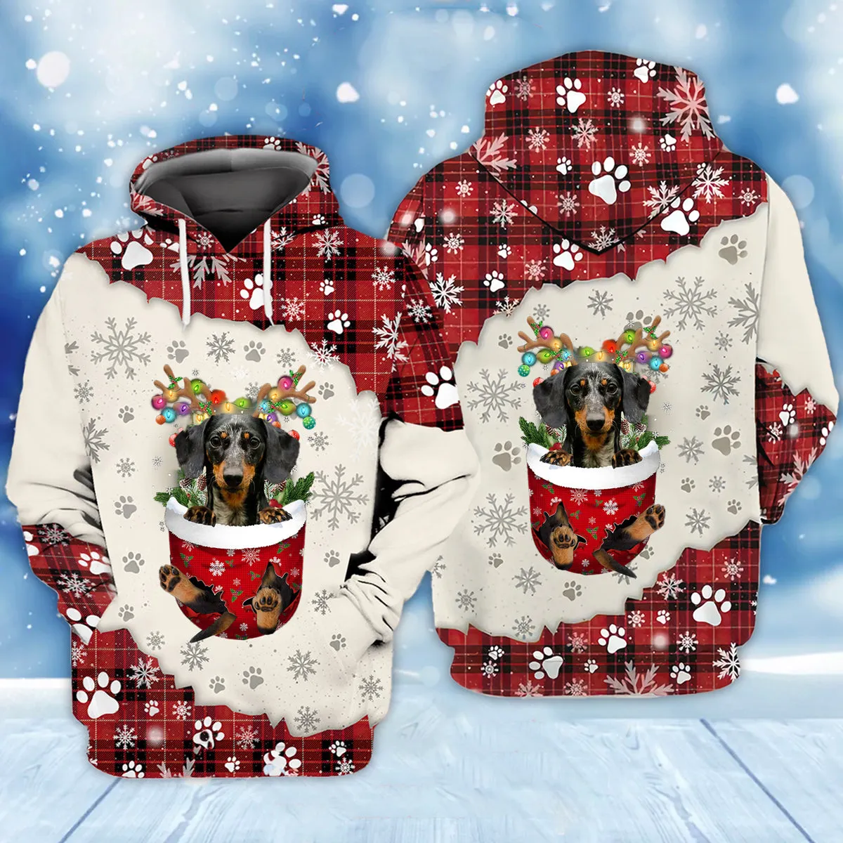 Dapple Dachshund In Snow Pocket Merry Christmas Unisex Hoodie