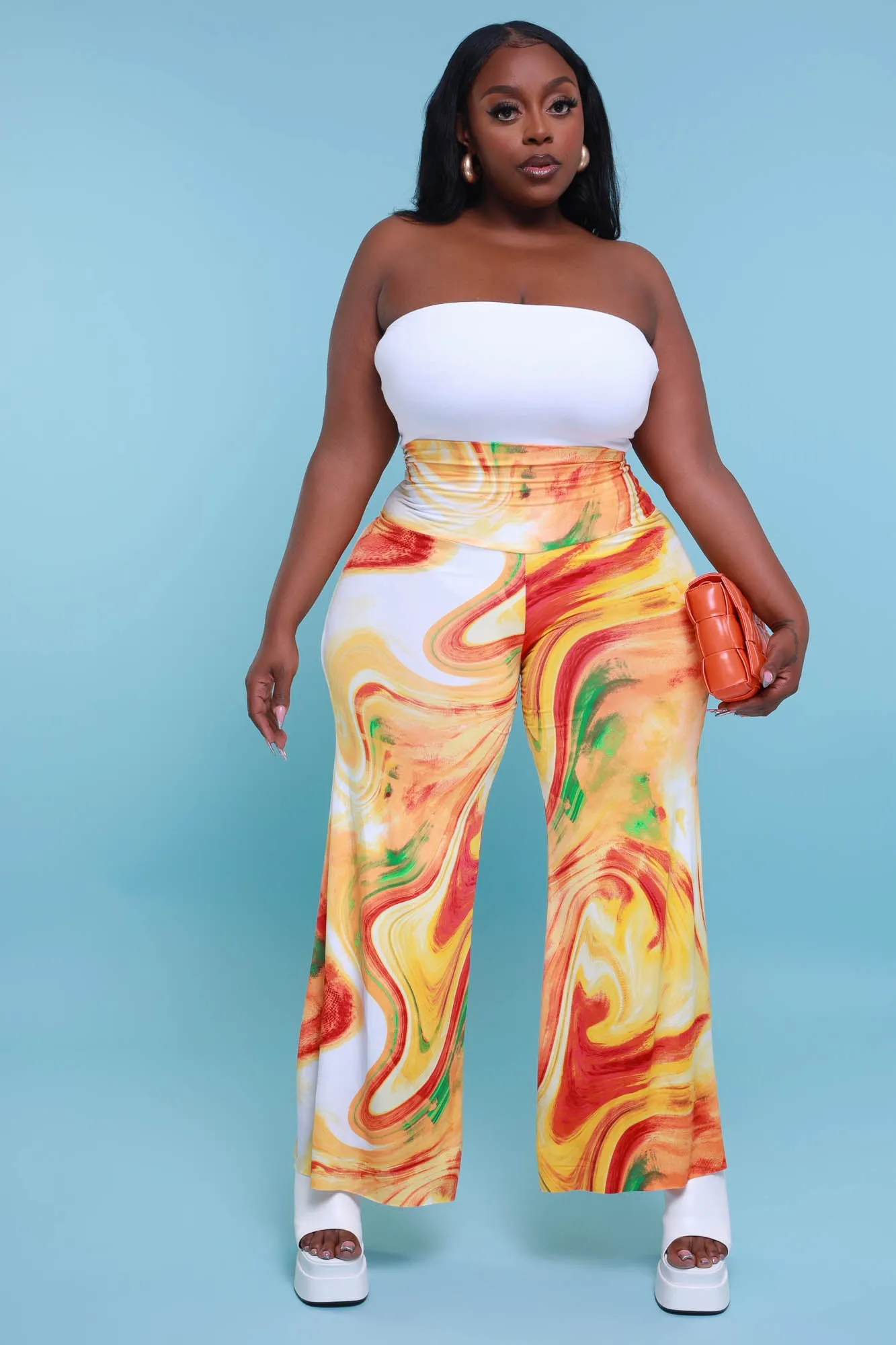 Daybreak High Waist BBL Print Palazzo Pants - Orange