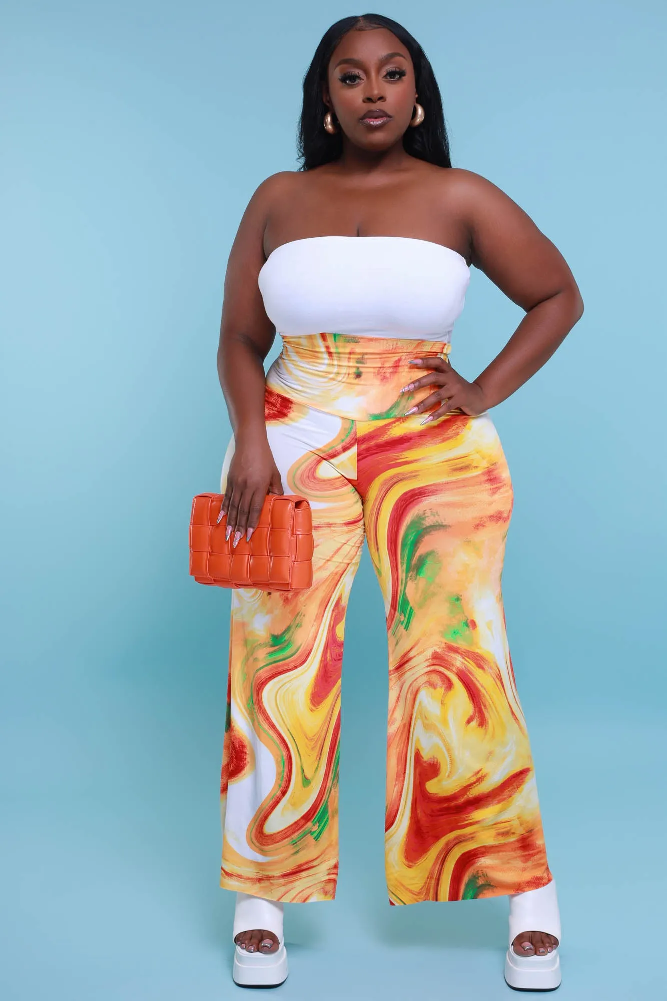 Daybreak High Waist BBL Print Palazzo Pants - Orange