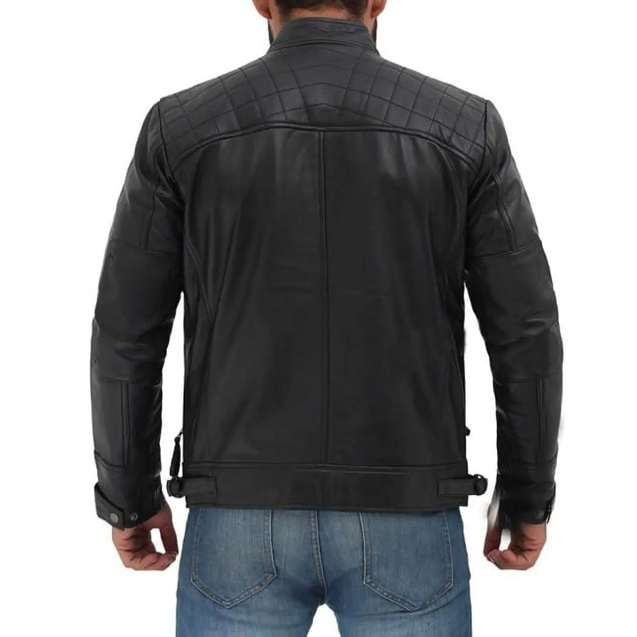 Diamond Classic Black Cafe Racer Biker leather Jacket