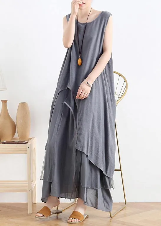 DIY green cotton Tunics o neck asymmetric Robe summer Dresses