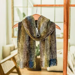 Earth-Tone Rayon Chenille Scarf from Guatemala - Paths | NOVICA