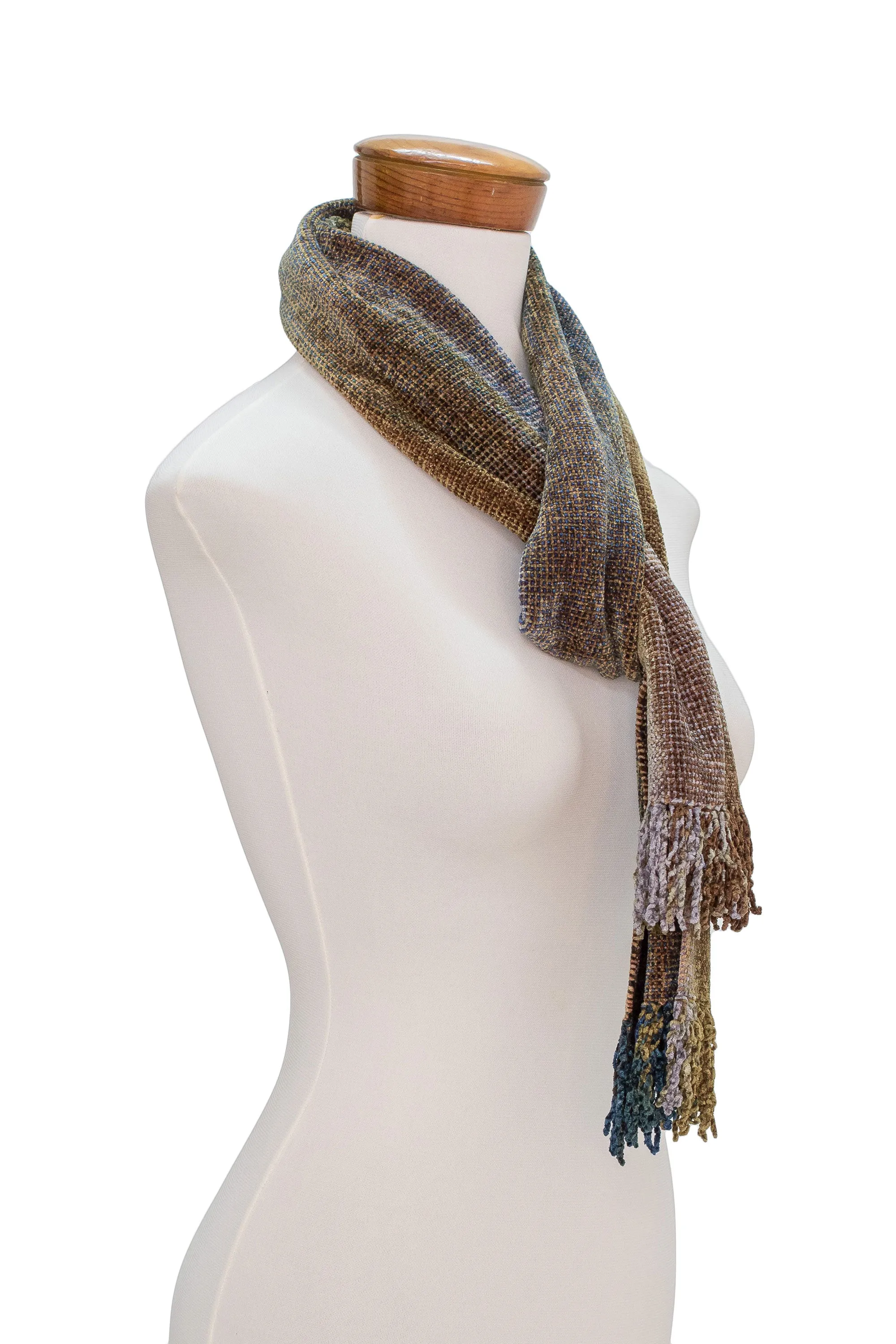 Earth-Tone Rayon Chenille Scarf from Guatemala - Paths | NOVICA