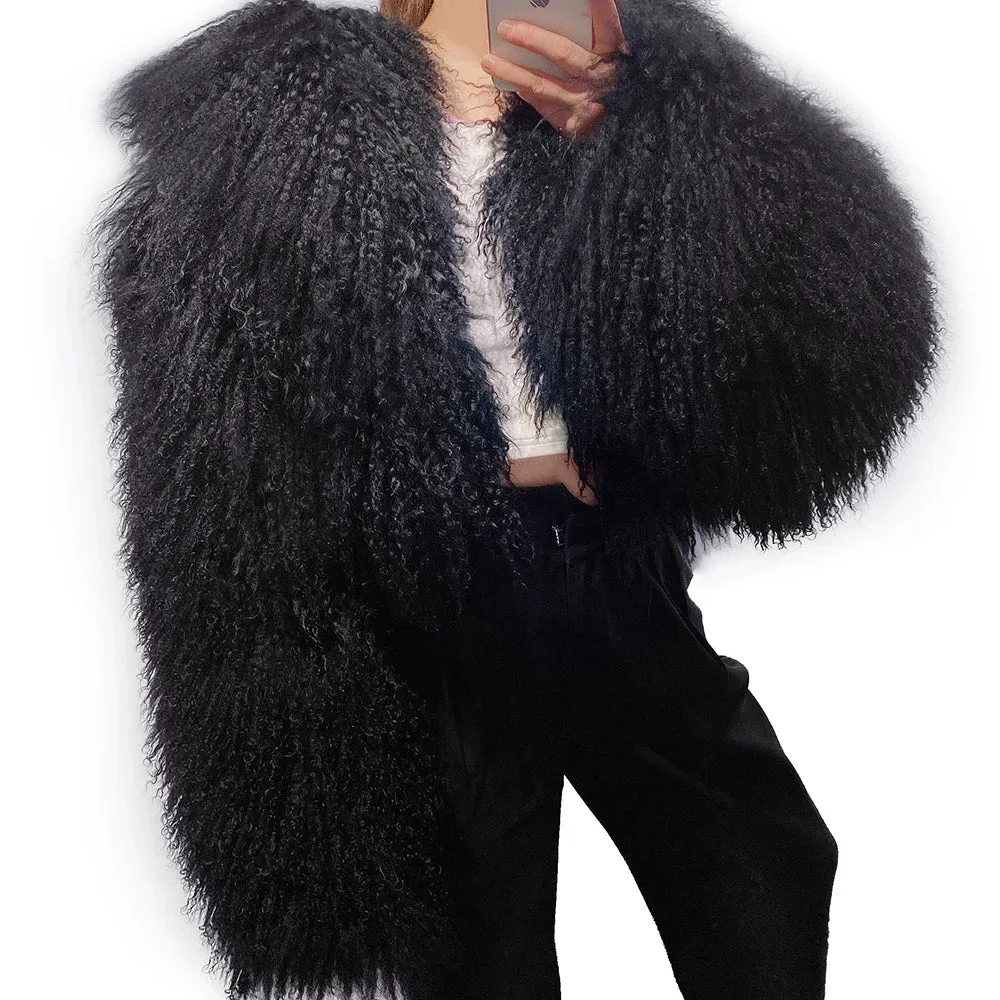 Elegant Genuine Sheep Fur Oversized Coat