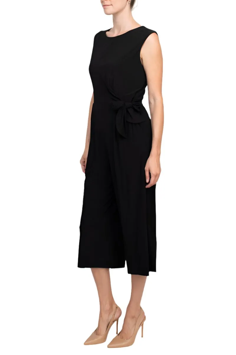 Emma & Michele Boat Neck Sleeveless Tie Side Solid Pockets ITY Jumpsuit