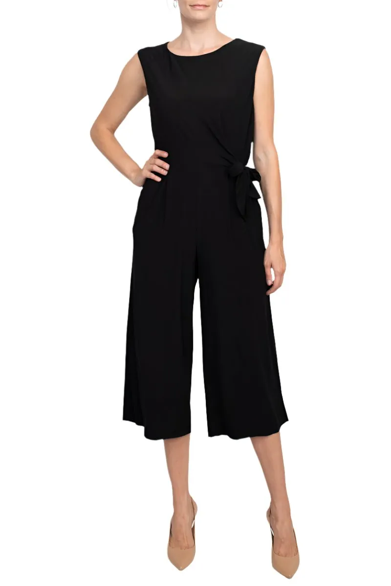 Emma & Michele Boat Neck Sleeveless Tie Side Solid Pockets ITY Jumpsuit