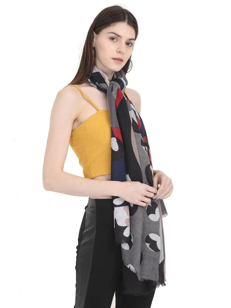 FabSeasons Stylish Grey Abstract Printed Cotton Scarves for Summer & Winter