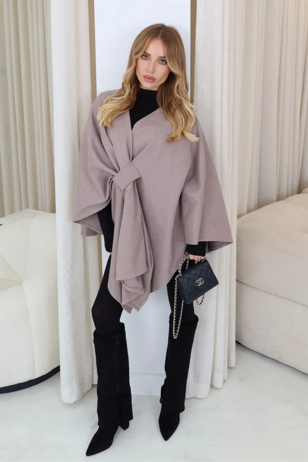 Faith beige wrap tie cape