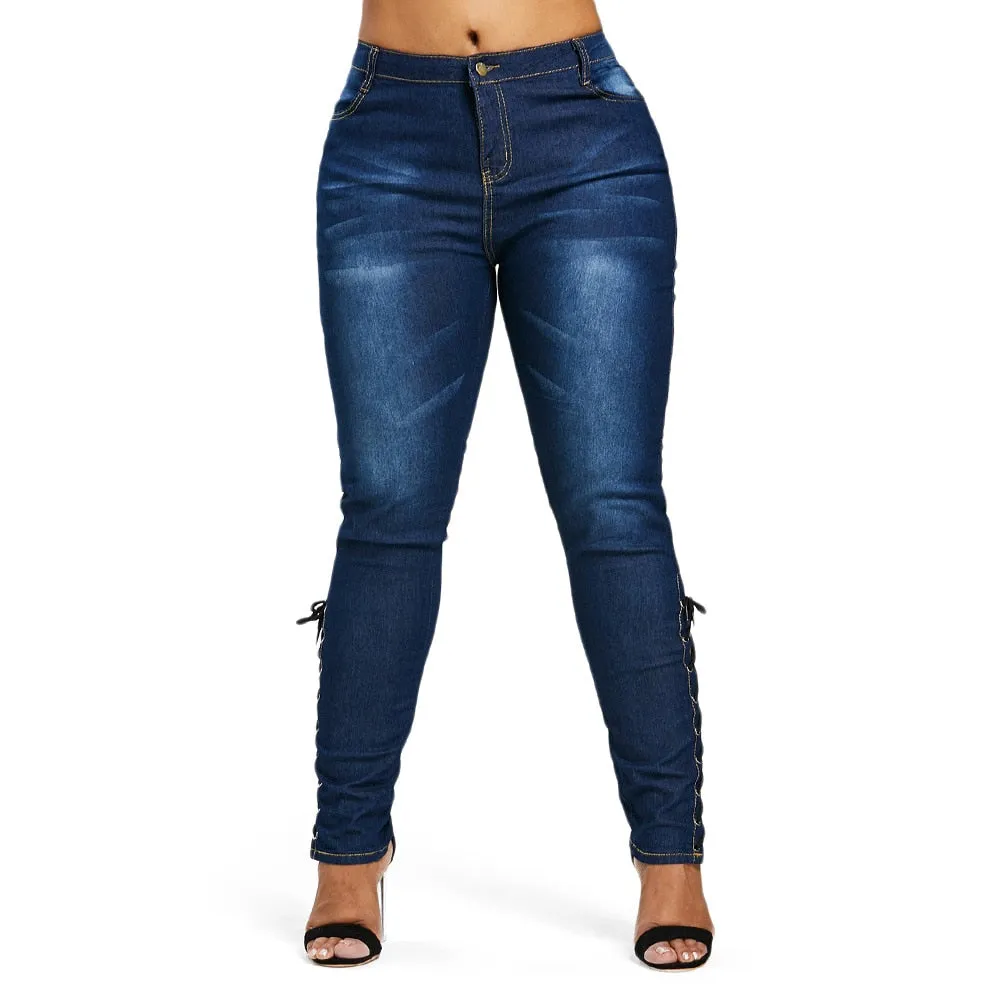 Fashionable Ladies' High Waist Zippered Button Fly Jeans Skinny