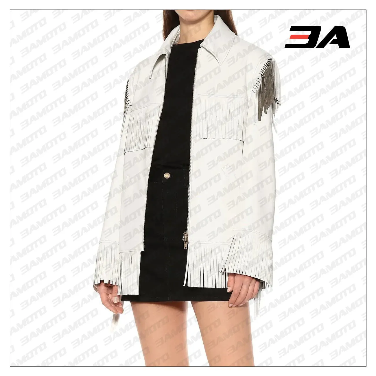 Fringed Leather Coat In White