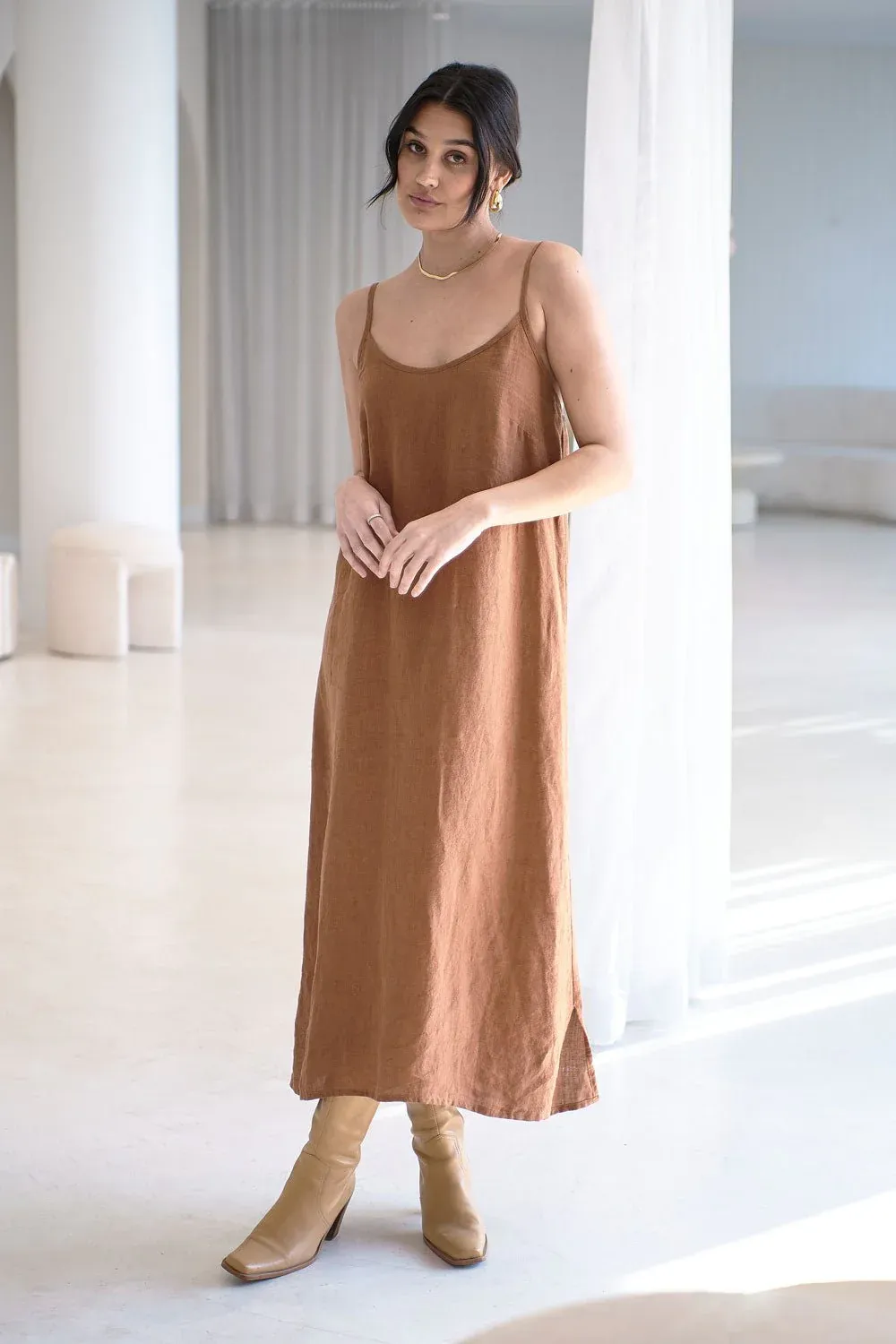 Fundamental Midi Linen Slip Dress - Nutmeg