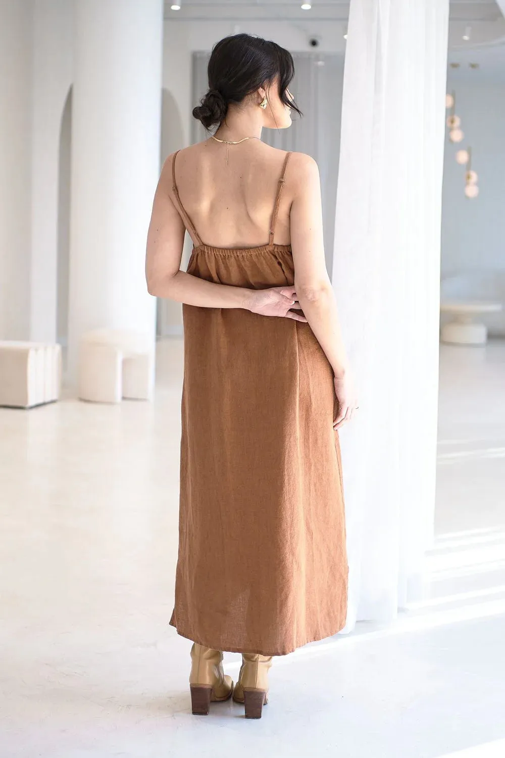 Fundamental Midi Linen Slip Dress - Nutmeg