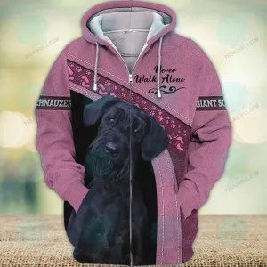 Giant Schnauzer Pink Never Walk Alone 3D Full Print Shirts, Christmas Dog Memorial Gifts for loss of Dog