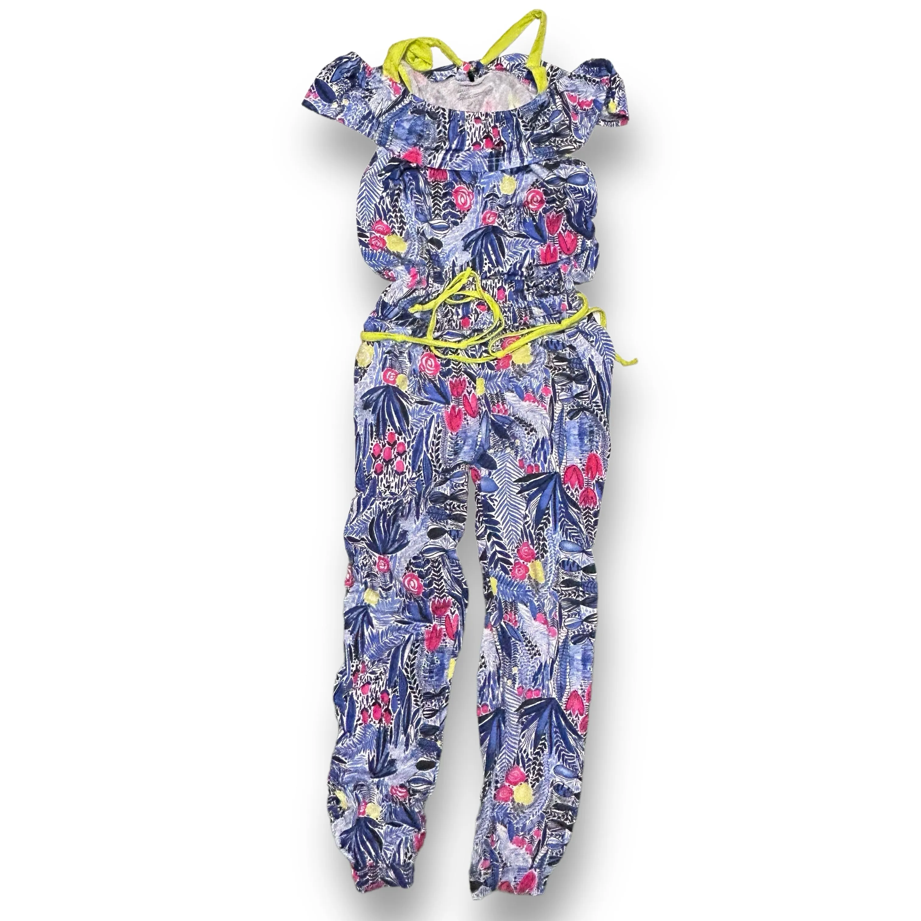 Girls Deux Par Deux Size 12 Youth Blue Floral Sleeveless Summer Jumpsuit