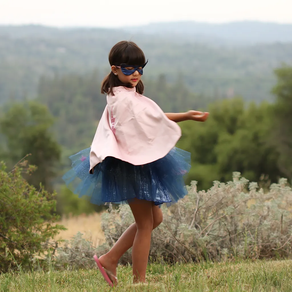 Great Pretenders Super-Duper Tutu Skirt, Cape & Mask Play Costume Set – Pink & Navy