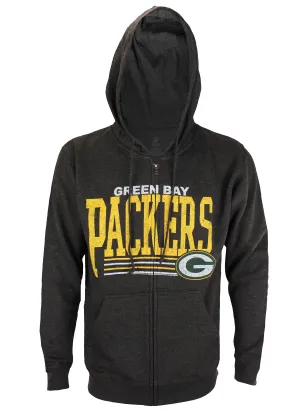 Green Bay Packers NFL Football Men's Fade Route Zip Fleece Hoodie, Grey