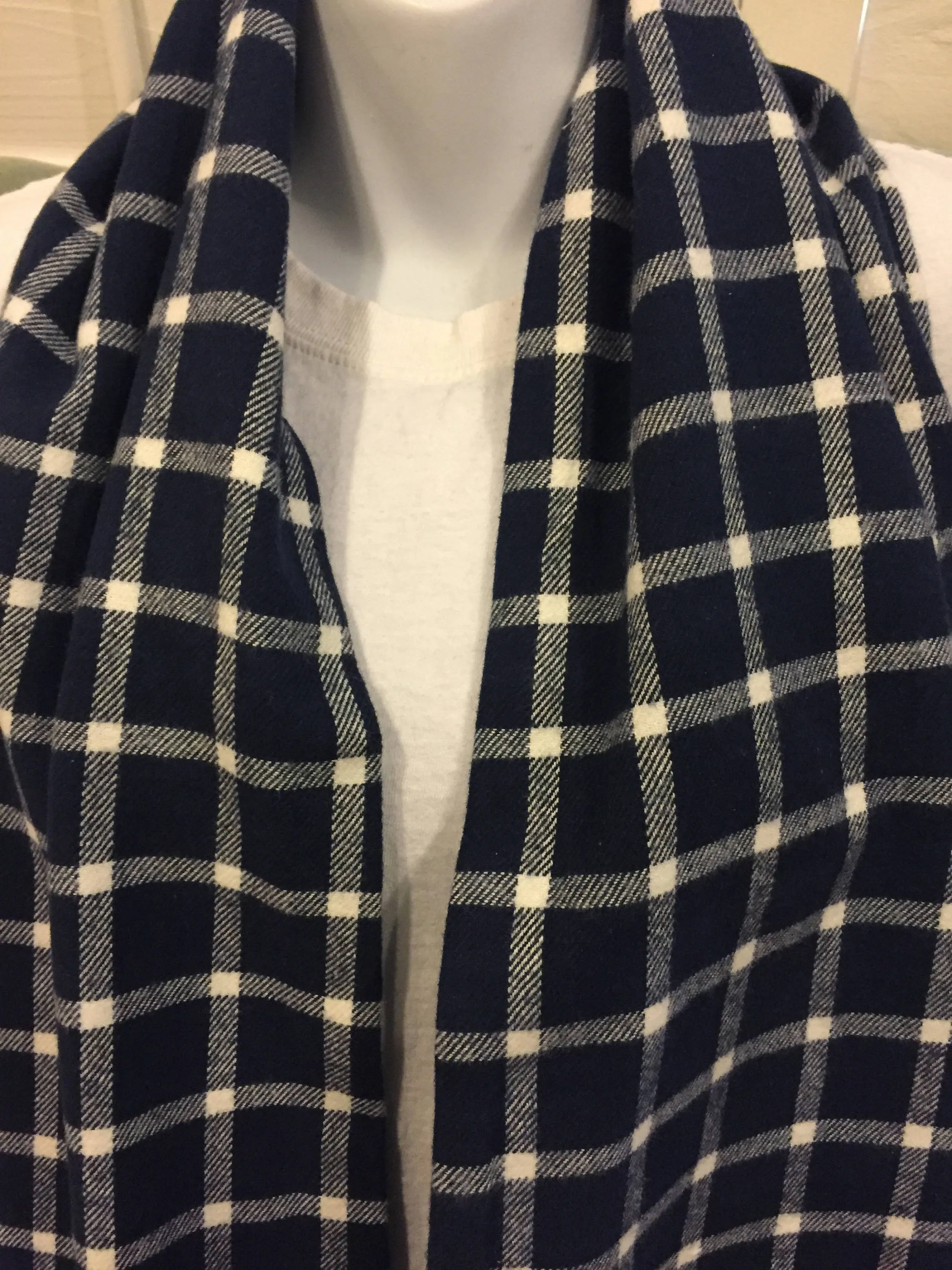 Handmade Blue and White Blocks Plaid Fleece Infinity Scarf - Cozy Winter Fashion Accessory