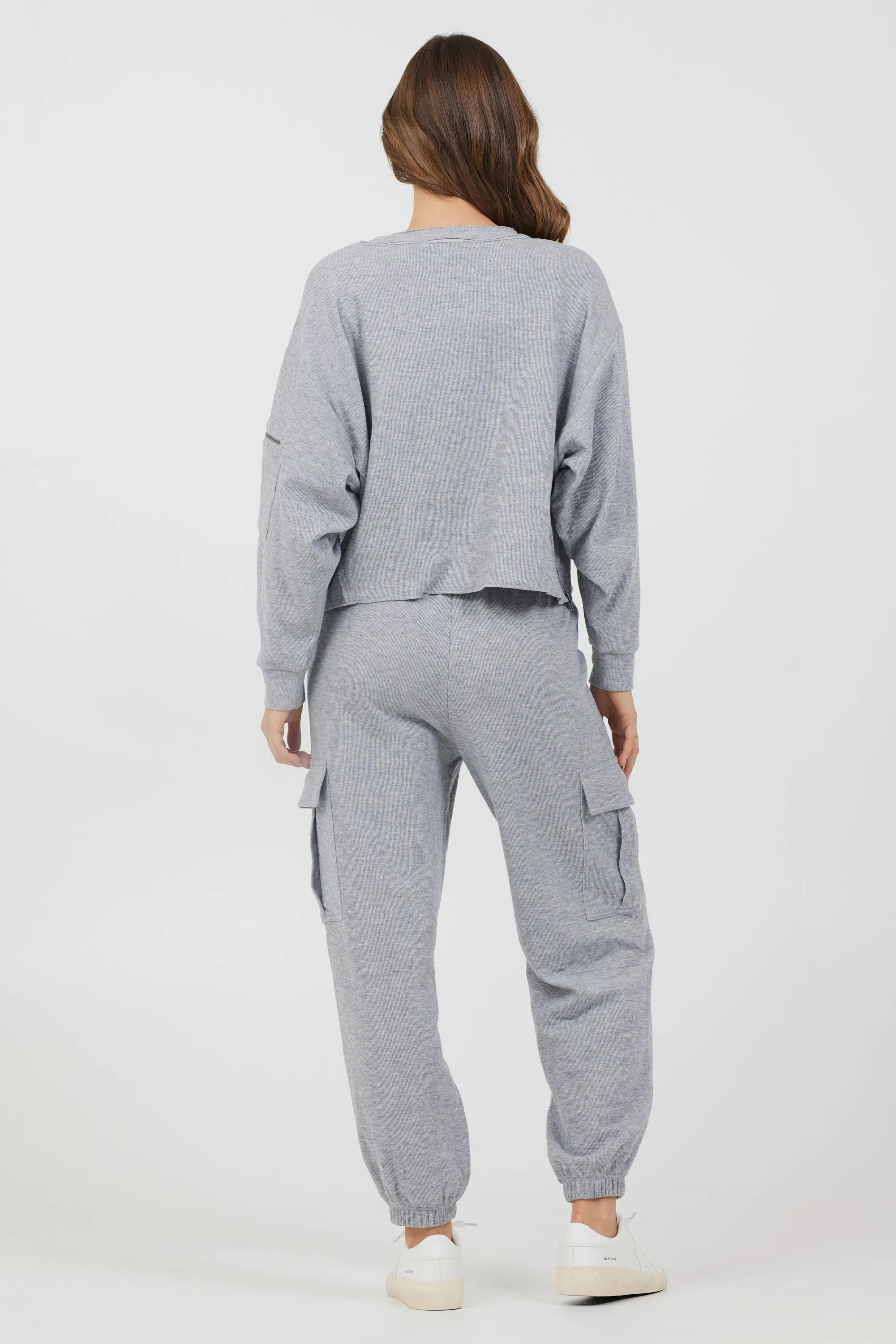 Heather Grey Bounded Textured Jersey Utility Crewneck