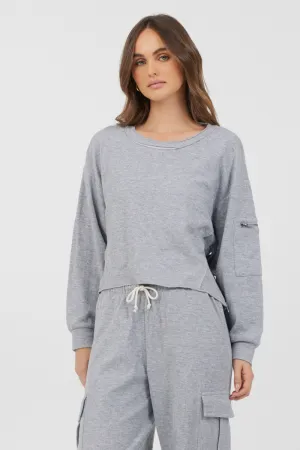 Heather Grey Bounded Textured Jersey Utility Crewneck