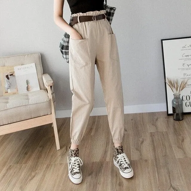 High-Waist Ankle-Length Pants With Elastic Waist