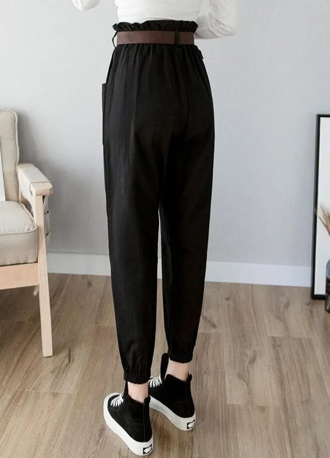 High-Waist Ankle-Length Pants With Elastic Waist