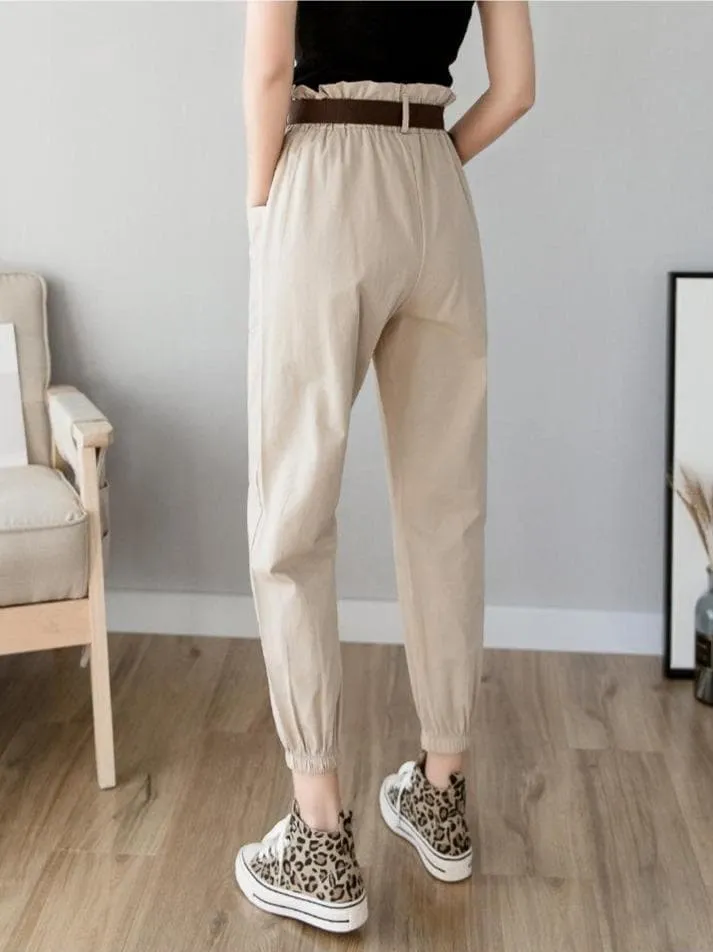 High-Waist Ankle-Length Pants With Elastic Waist