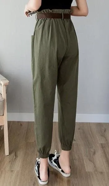 High-Waist Ankle-Length Pants With Elastic Waist