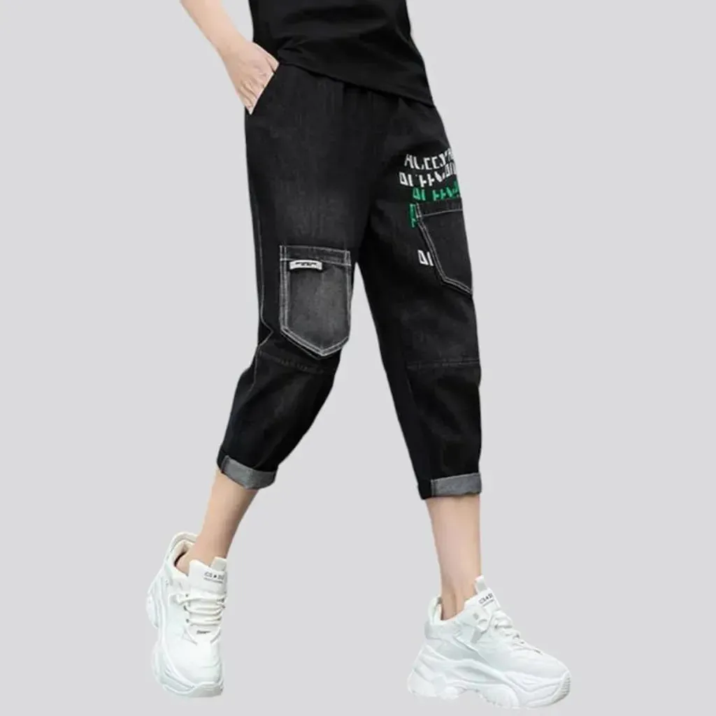 High-waist black denim pants for women