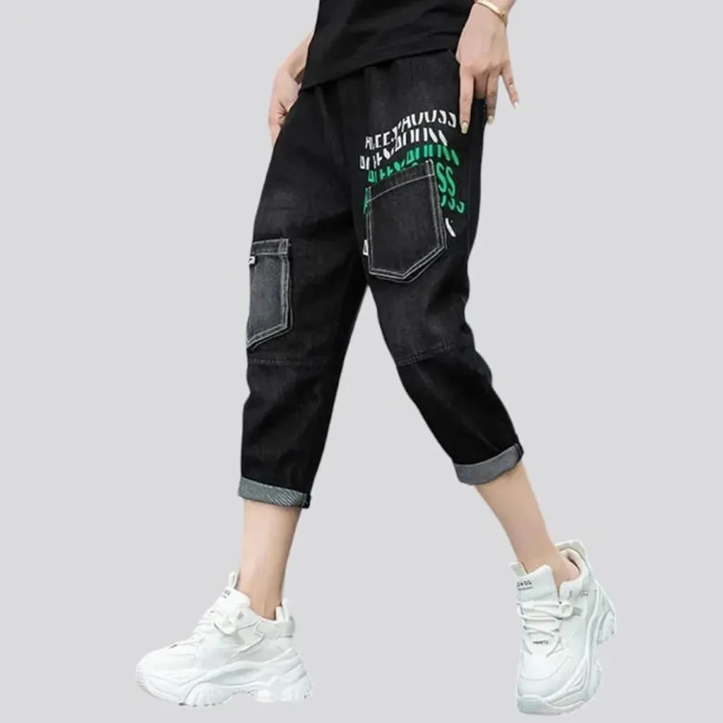 High-waist black denim pants for women