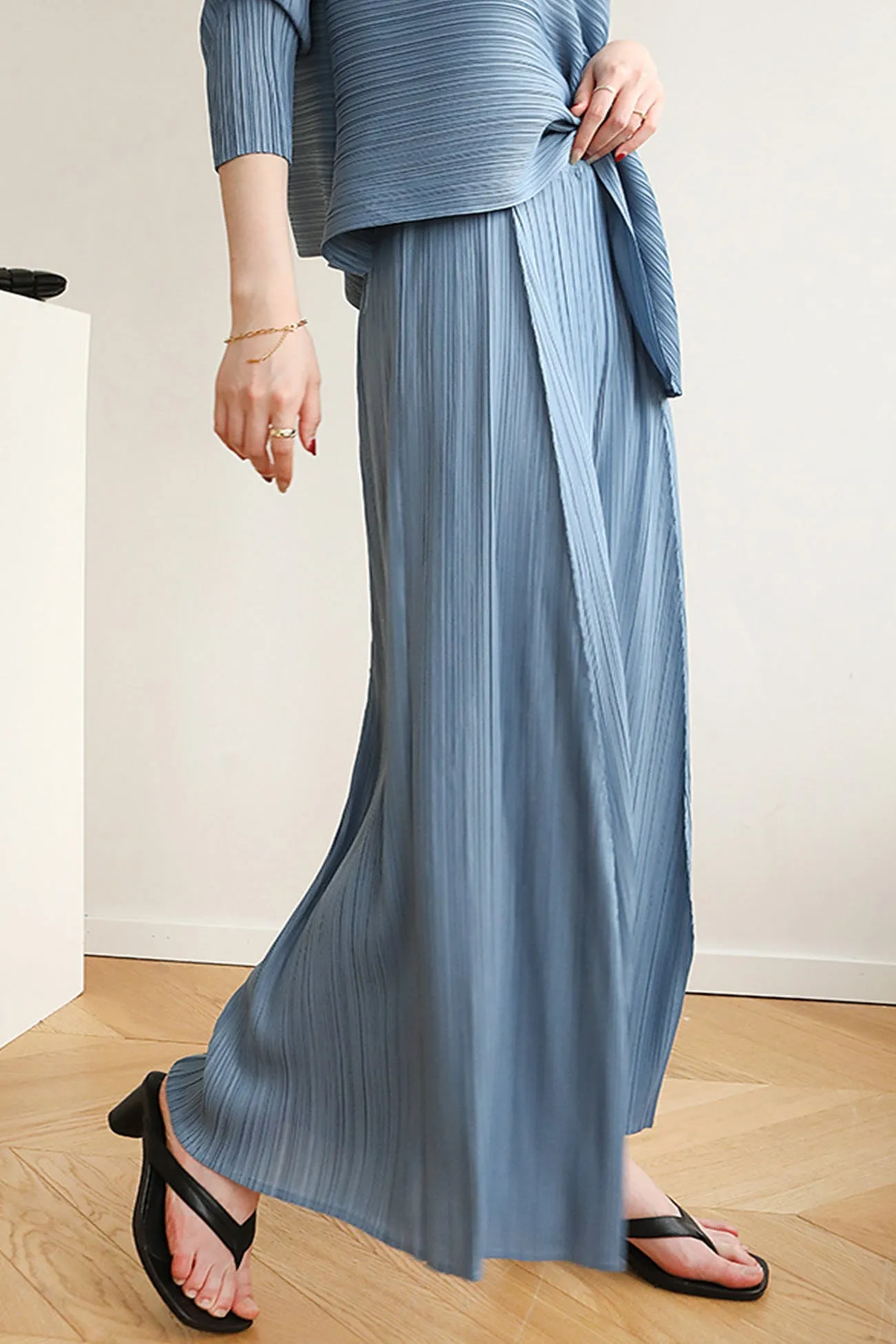 High Waist Pleated Wide Leg Long Pants