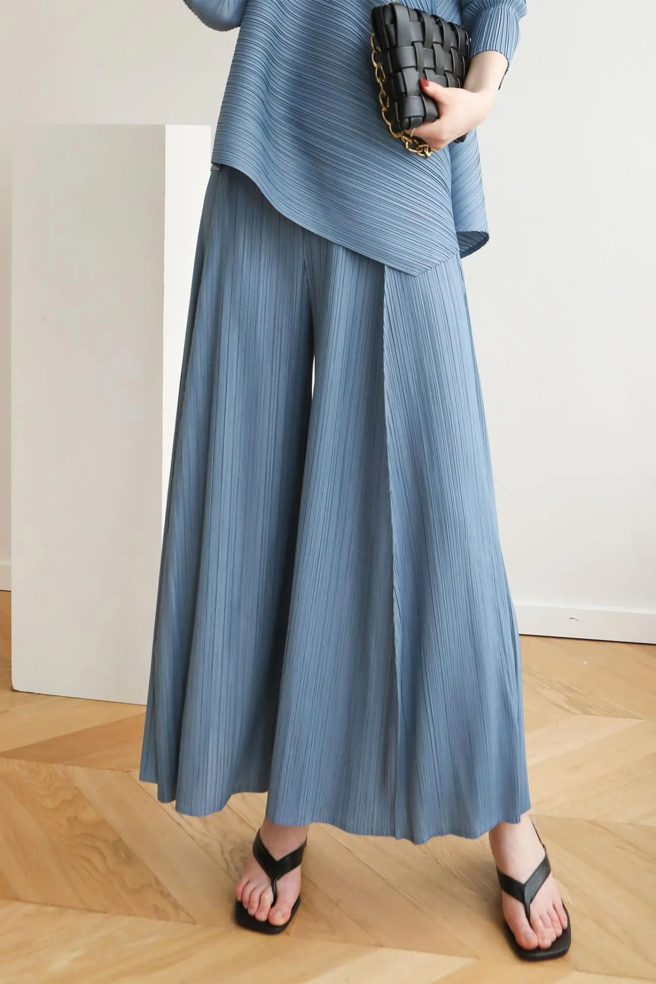 High Waist Pleated Wide Leg Long Pants