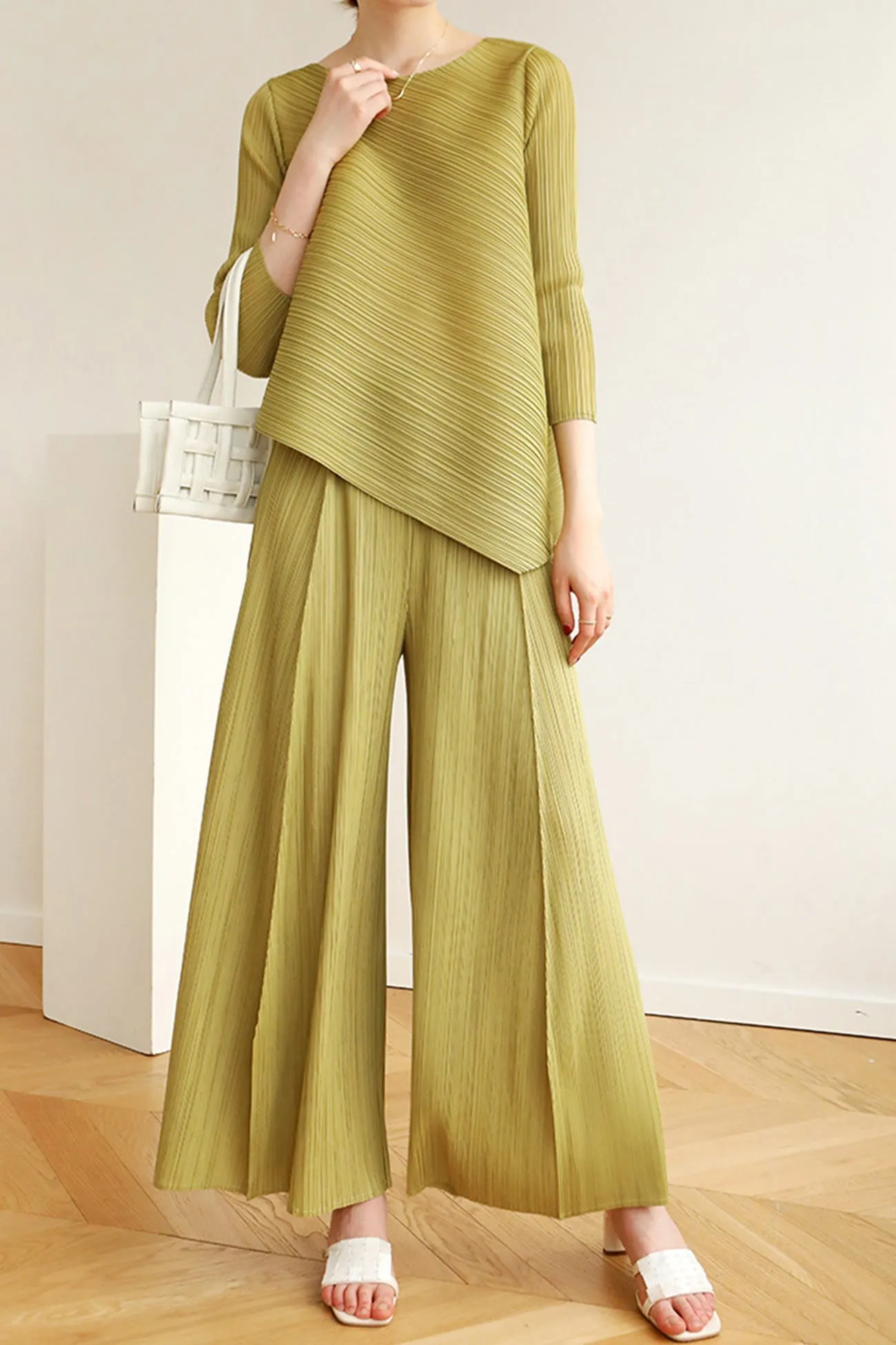 High Waist Pleated Wide Leg Long Pants