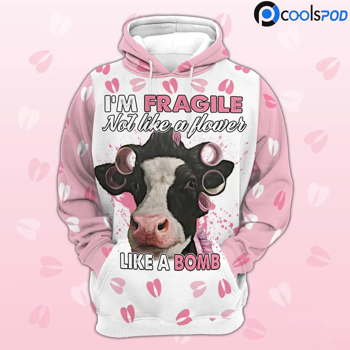 Holstein Hoodie For Her, I'm Fragile Not Like A Flower Like A Bomb 3D Hoodie For Wife, Gift For Wife