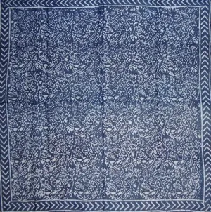 Indigo Blue Dabu Wax Batik Scarf Light Cotton 42 x 42