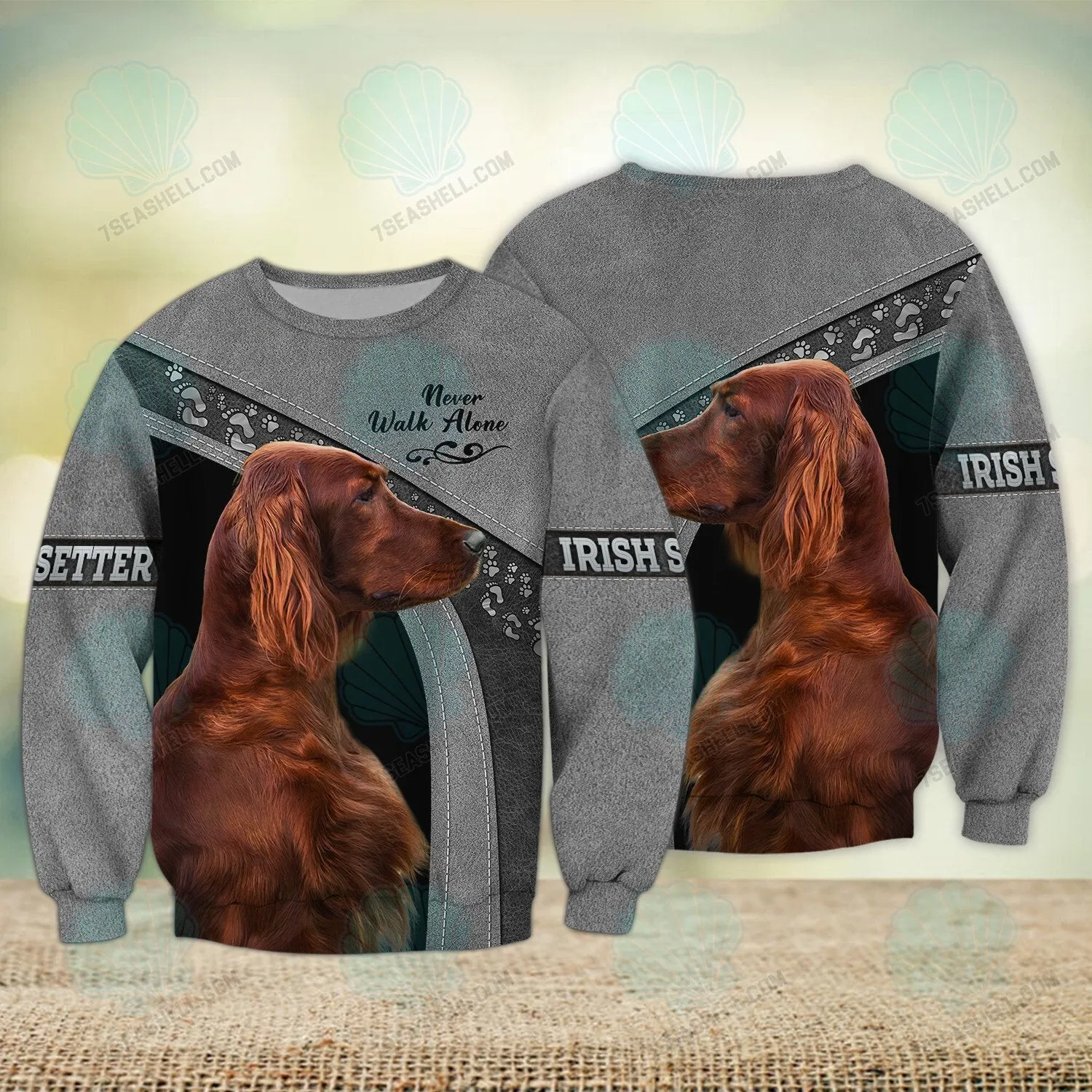 Irish Setter Love Never Walk Alone 3D Full Print Shirts, Christmas Dog Memorial Gifts for loss of Dog