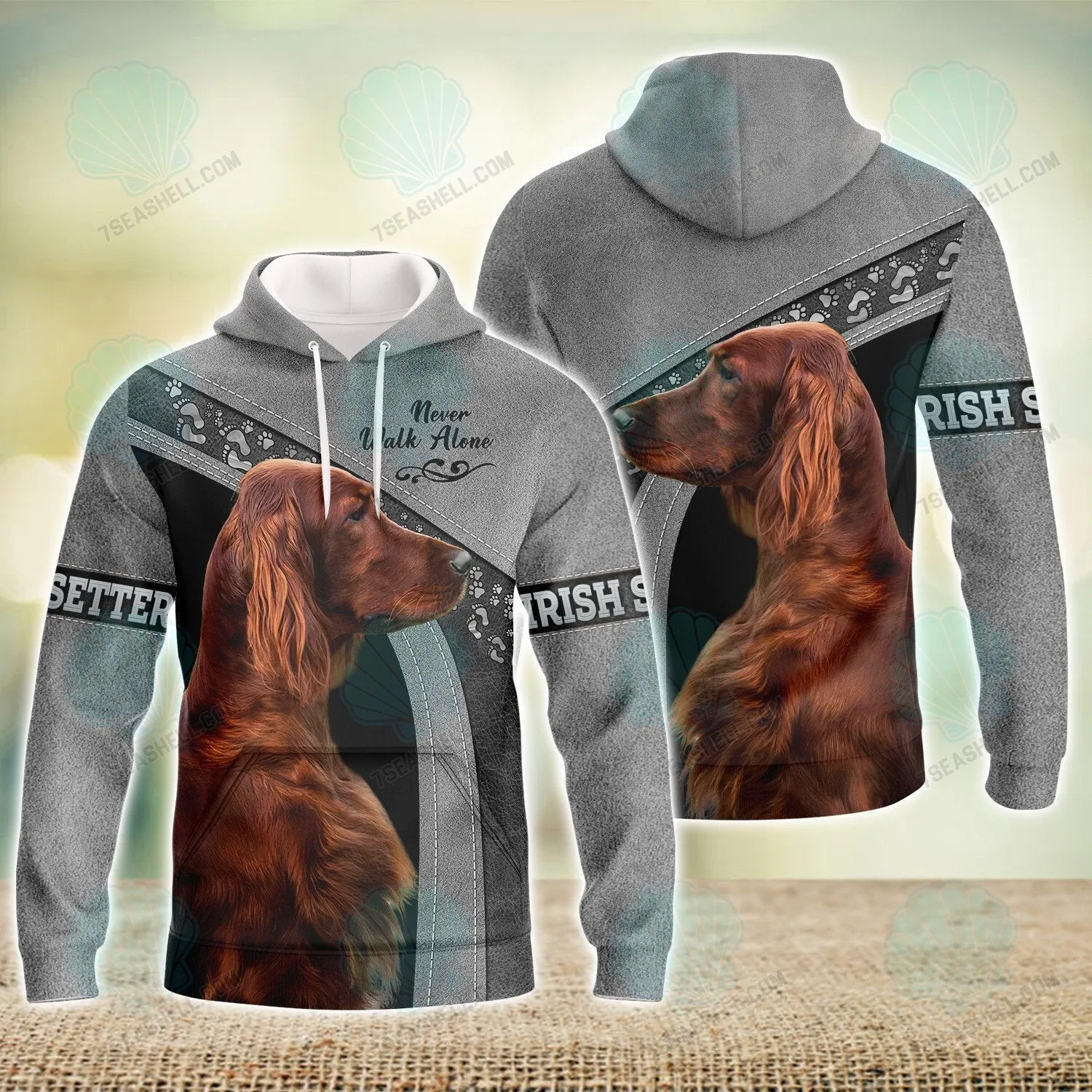 Irish Setter Love Never Walk Alone 3D Full Print Shirts, Christmas Dog Memorial Gifts for loss of Dog