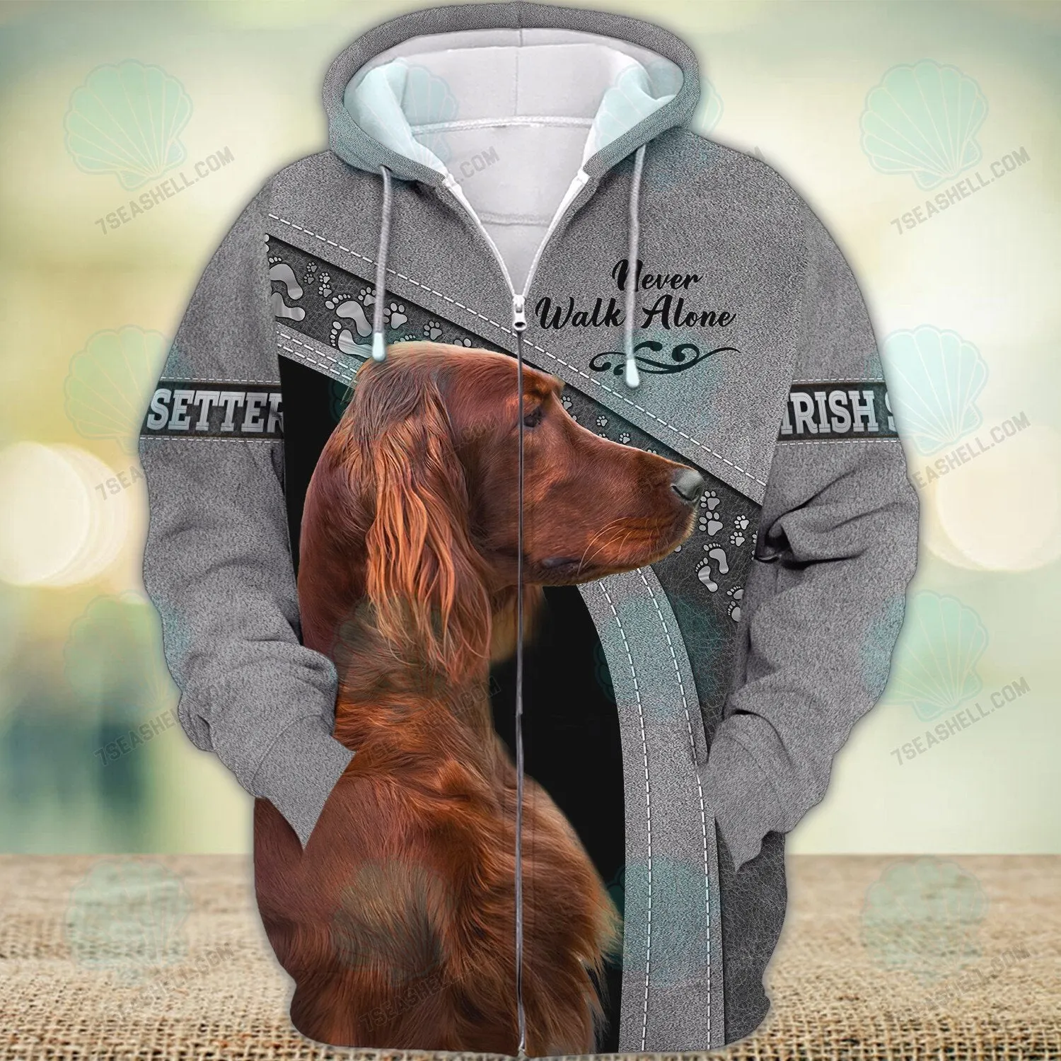 Irish Setter Love Never Walk Alone 3D Full Print Shirts, Christmas Dog Memorial Gifts for loss of Dog