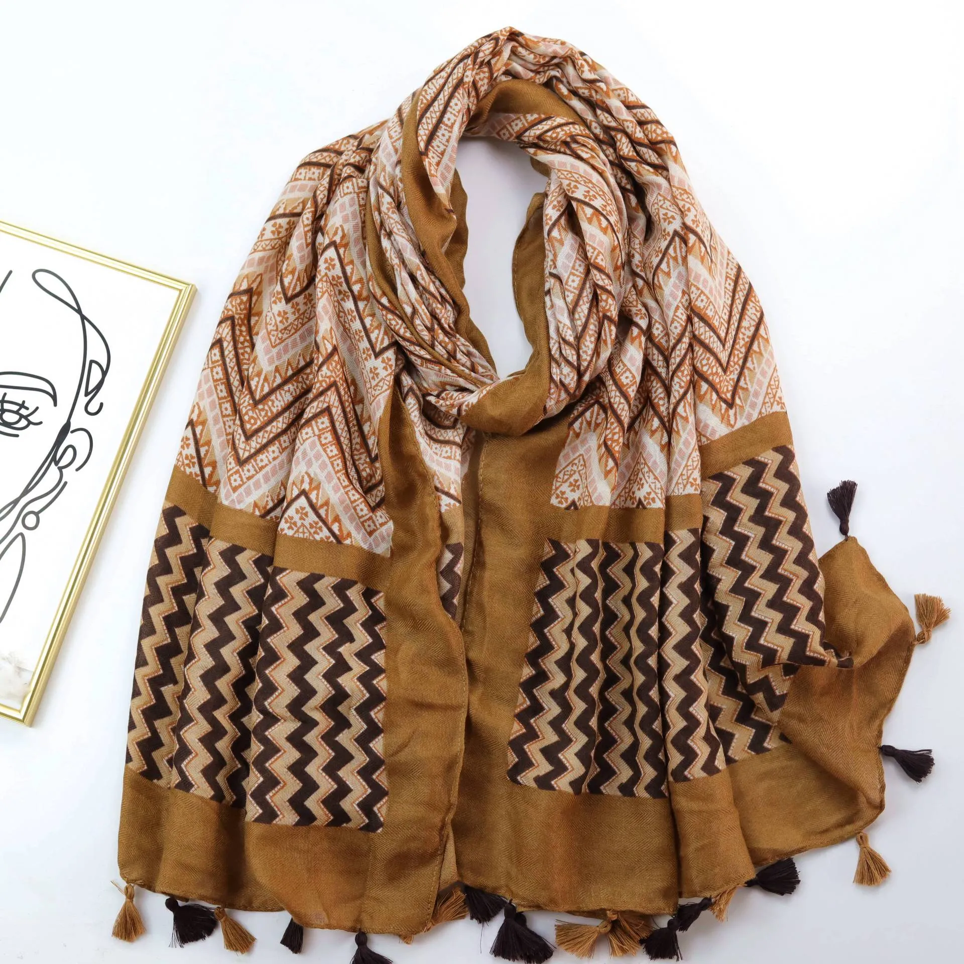 JY220760 ethnic style Wavy grain printed scarf