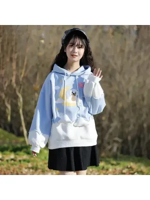 Kawaii Women Hoodies Harajuku Bear Print Cute Drawstring Hooded Sweatshirts Winter Long Sleeve Female Sweet Pullover Tops