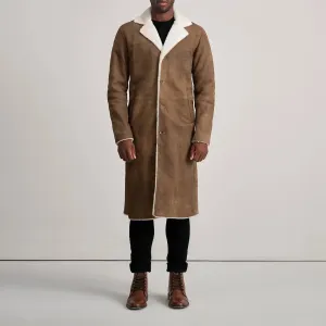 Kolby Distressed Brown Shearling Long Coat